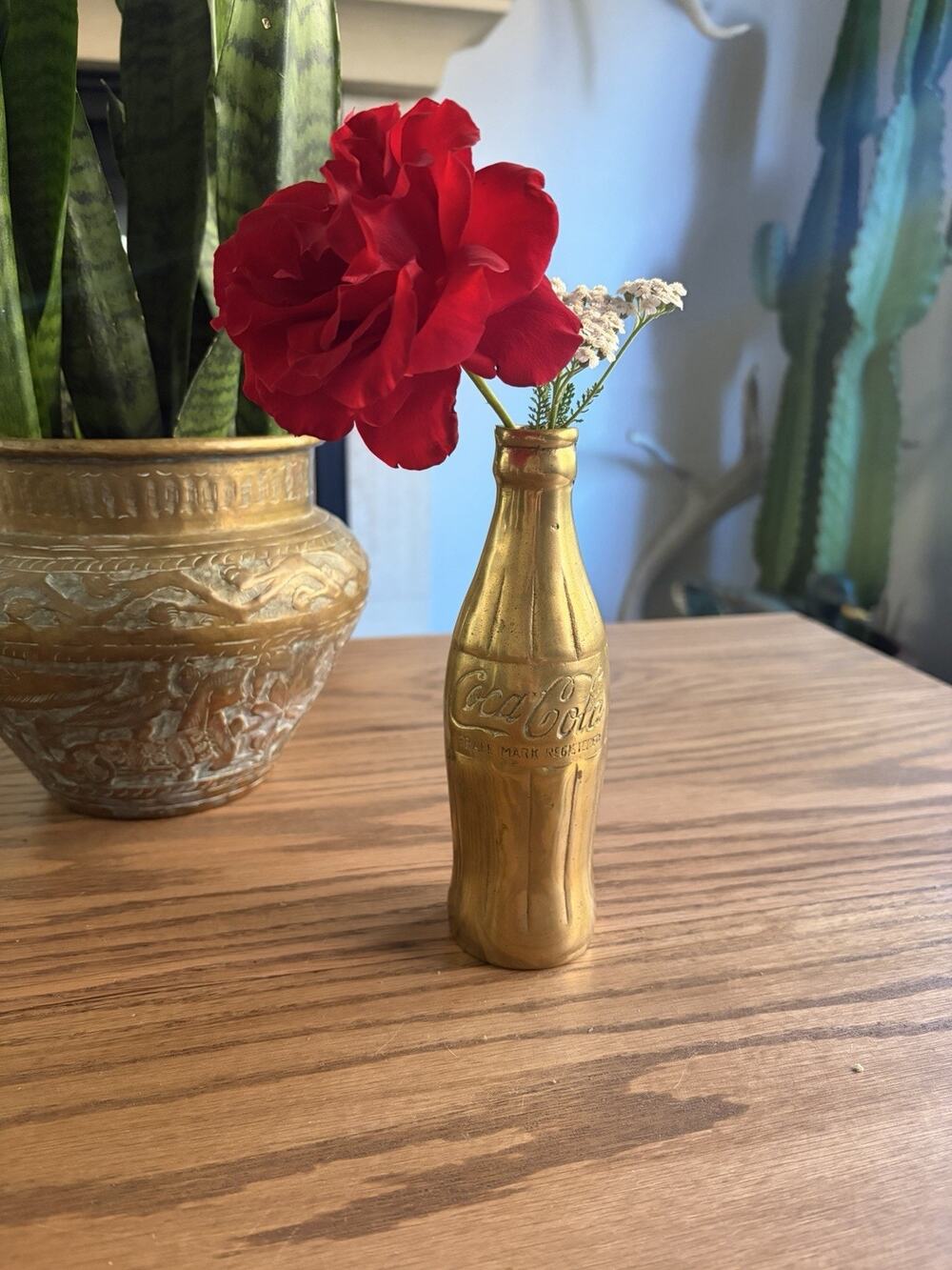 Vintage 1970s Solid Brass Coca Cola Bottle Vase MGM Grand Brass Shop